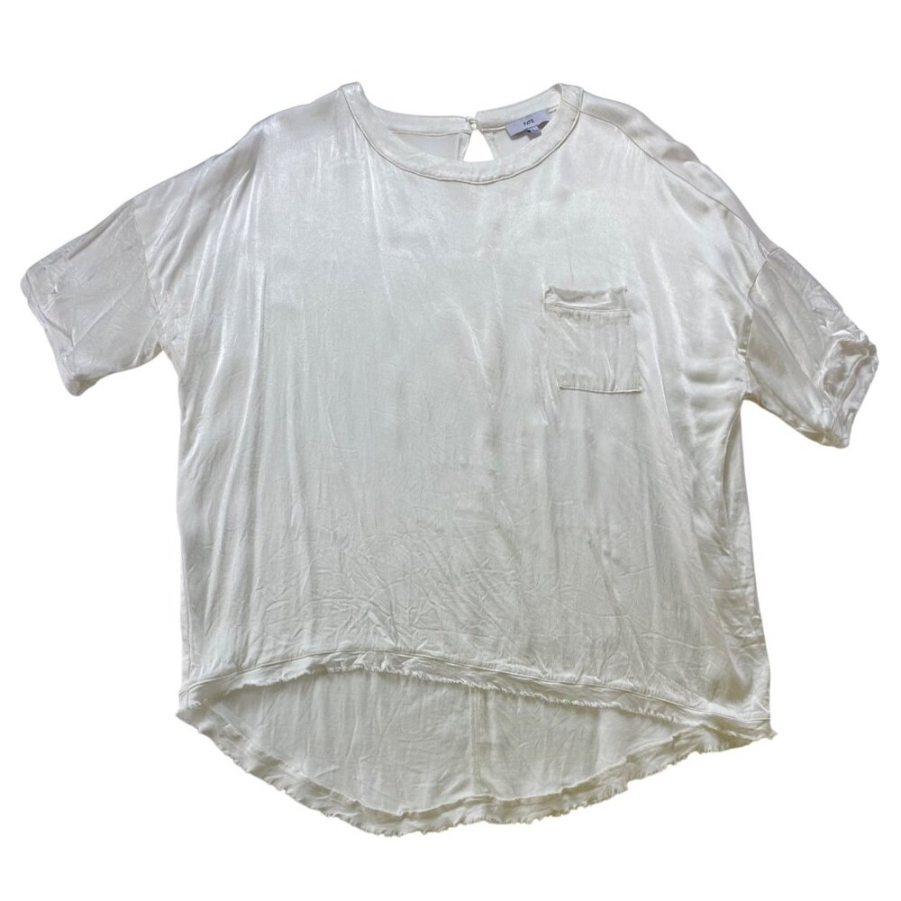 Fate Ivory Short-Sleeve High-Low Top Satin Tee Shirt Large‎ Classic Casual Luxe